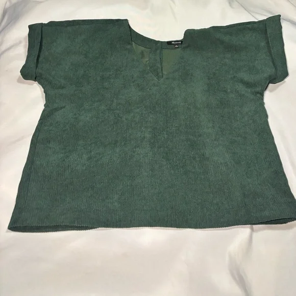 Madewell Corduroy V-Neck Top Shirt Button Down Back - Dark Green - Picture 6 of 10